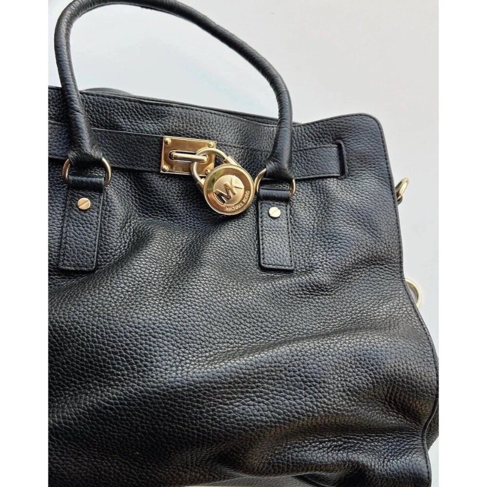 Vintage Michael Kors Carine Pebbled Leather Satchel Black Tote Shoulder Bag